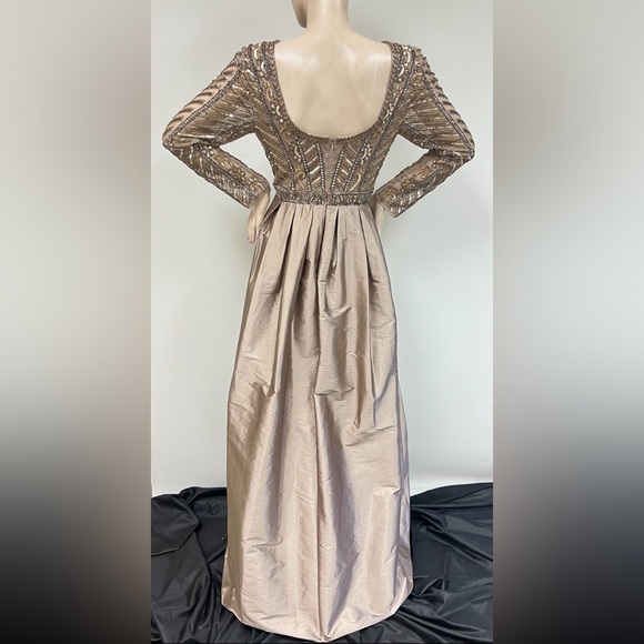 Aidan Mattox beaded long sleeves pleated with pockets long gown - Picture 5 of 8
